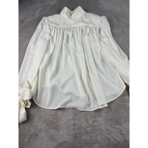 H&M Edition Cream White High Neck Puff Sleeve Tie Cuff Blouse Top Large NWT